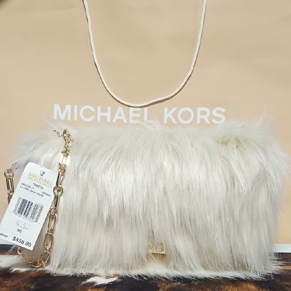 Michael Kors Cream Faux Fur Clutch